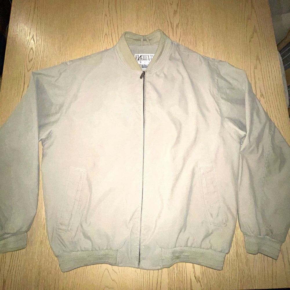 VTG Elements by Haley Bomber Jacket Mens XL Beige FullZip Windbreaker Microfiber